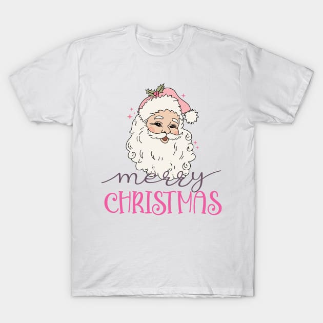 Vintage Pink Santa Claus Merry Christmas T-Shirt by Yourfavshop600